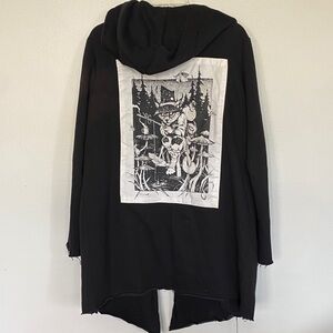 Black Hooded Graphic-Back Cardigan